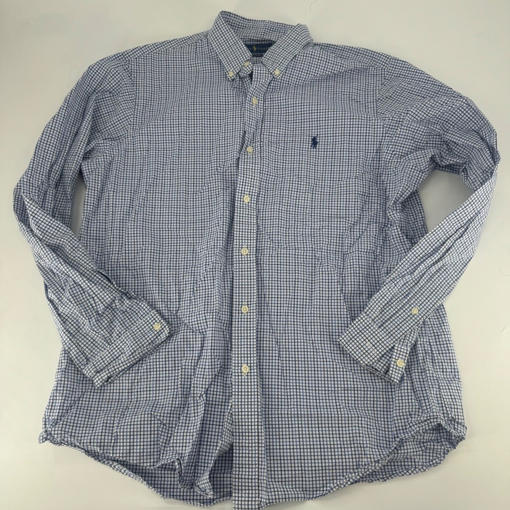 Polo Ralph Lauren Mens XL Classic Fit Blue White Check Button Down Shirt Cotton